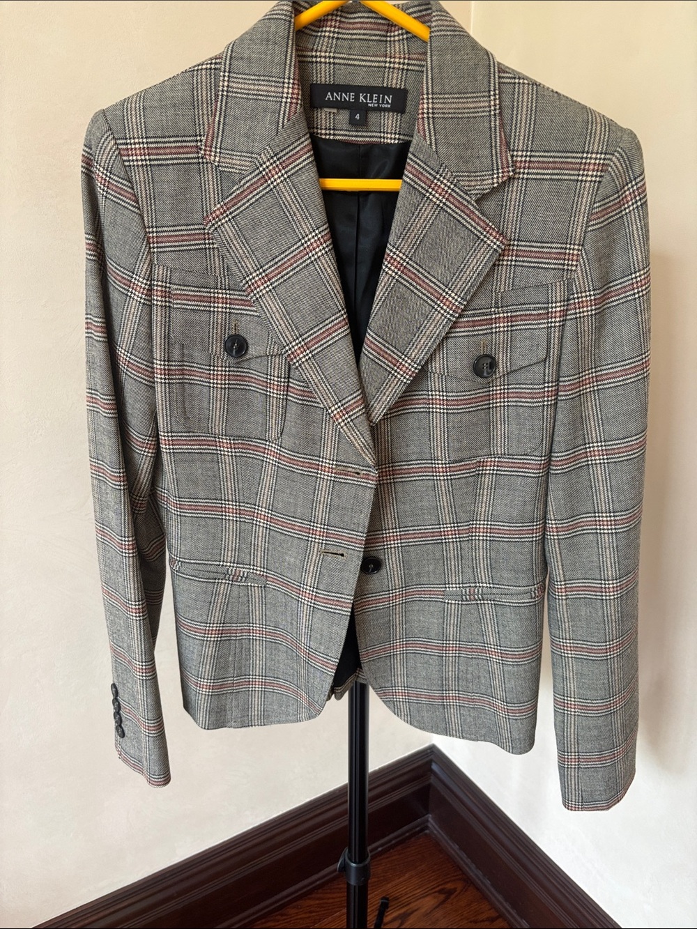 Anne Klein Gray Plaid Blazer with Red Windowpane